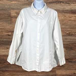 Ghospell Cotton Poplin Button Up Shirt Womens M White Relaxed Fit Side Slits